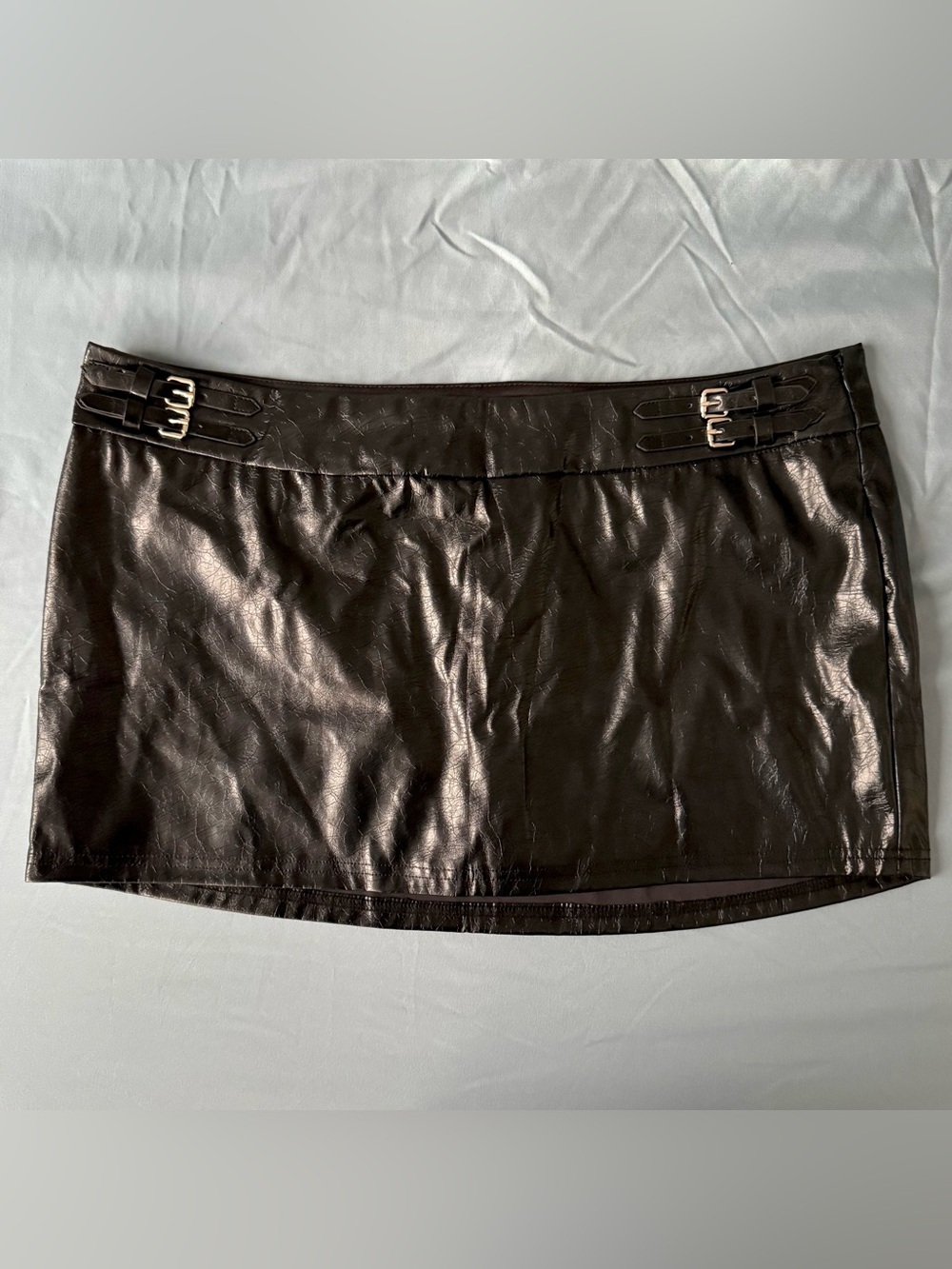 Black Faux Leather Mini Skirt Skort with Side Buckles